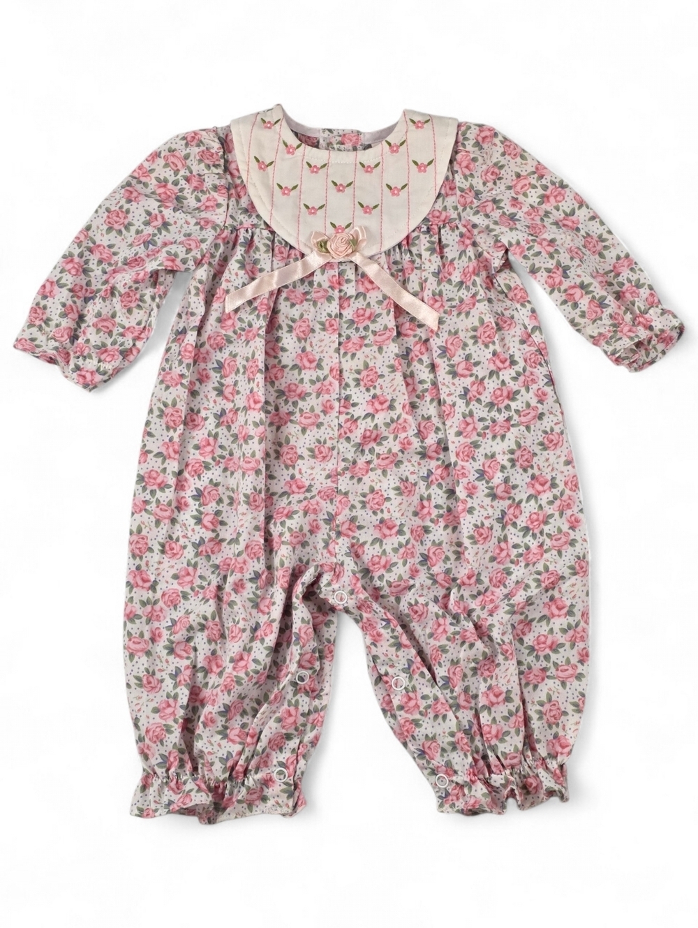 Vintage Style Heriloom Baby Girl Floral Romper 6-9M Peter Pan Collar Cottagecore